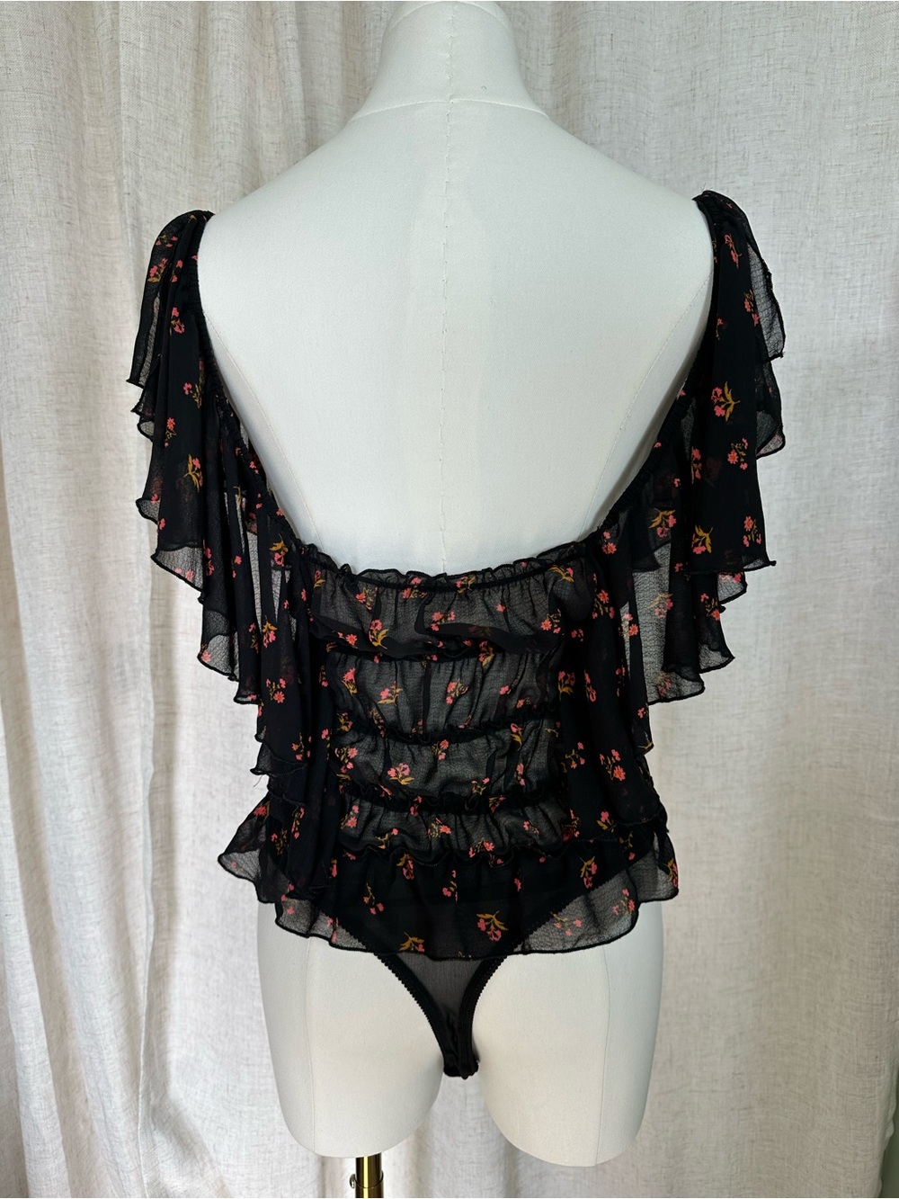 Free people Black Floral Ruffled Sheer Bodysuit - Picture 2 of 4